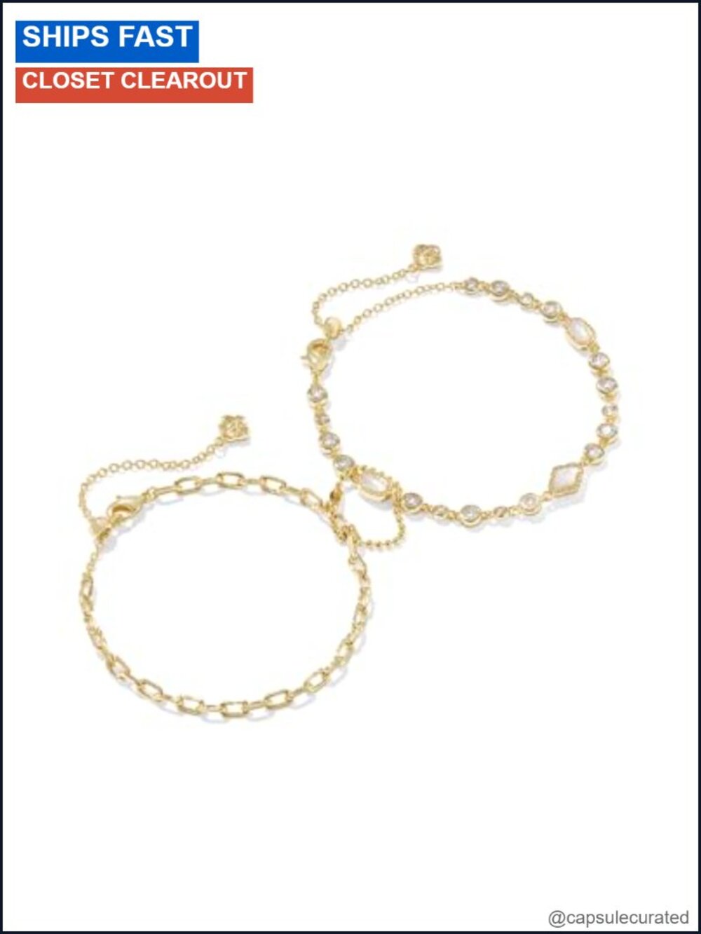 Kendra Scott Mini Elisa Abbie Set Of 2 Delicate Gold Plated Chain Bracelets